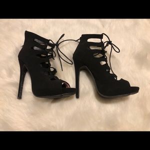 Black Open Toe Lace-Up Booties